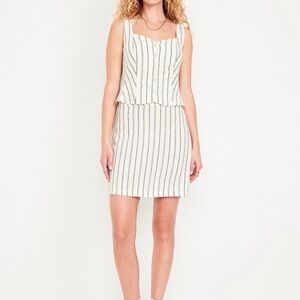 Old Navy High-Waisted Linen-Blend Mini Skirt (White/Black Stripe)